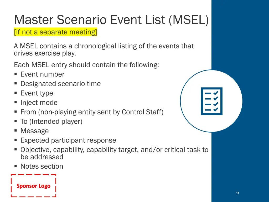 master scenario event list msel if not a separate