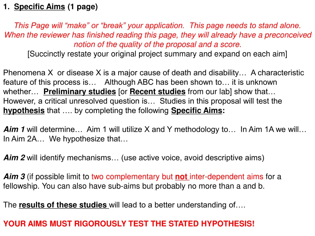 1 specific aims 1 page