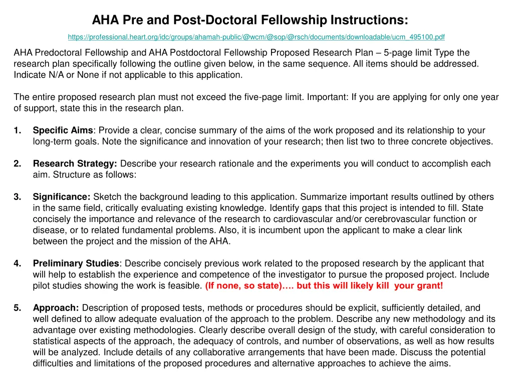 aha pre and post doctoral fellowship instructions