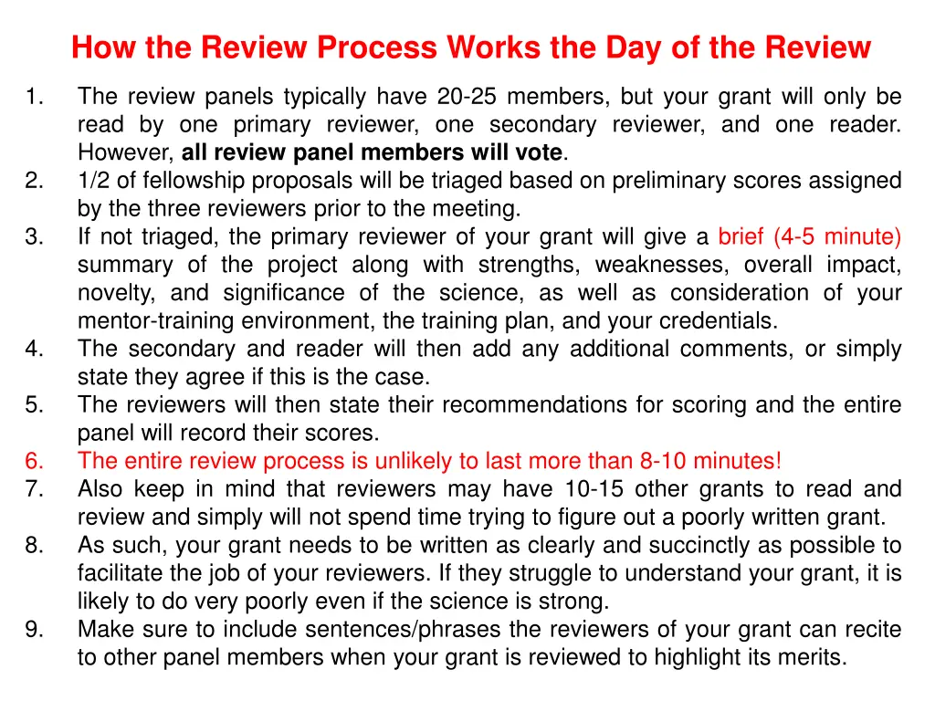 how the review process works the day of the review