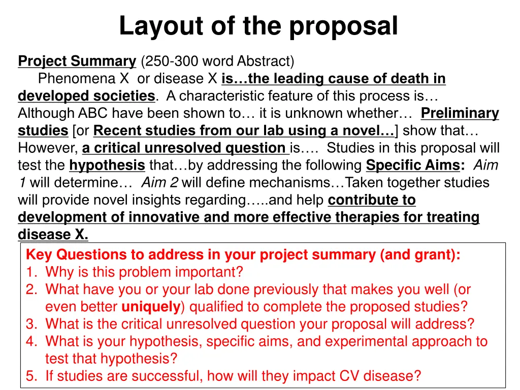 layout of the proposal