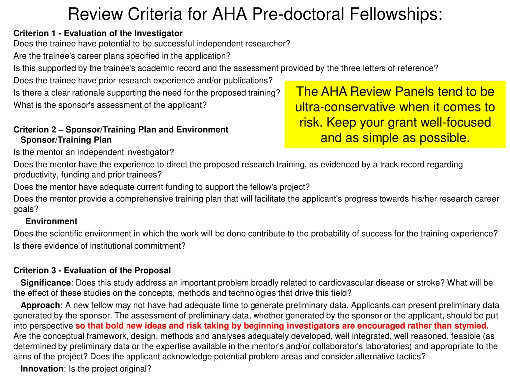 review criteria for aha pre doctoral fellowships