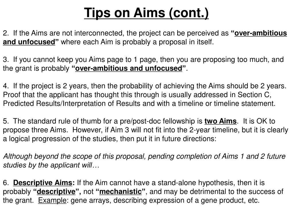 tips on aims cont