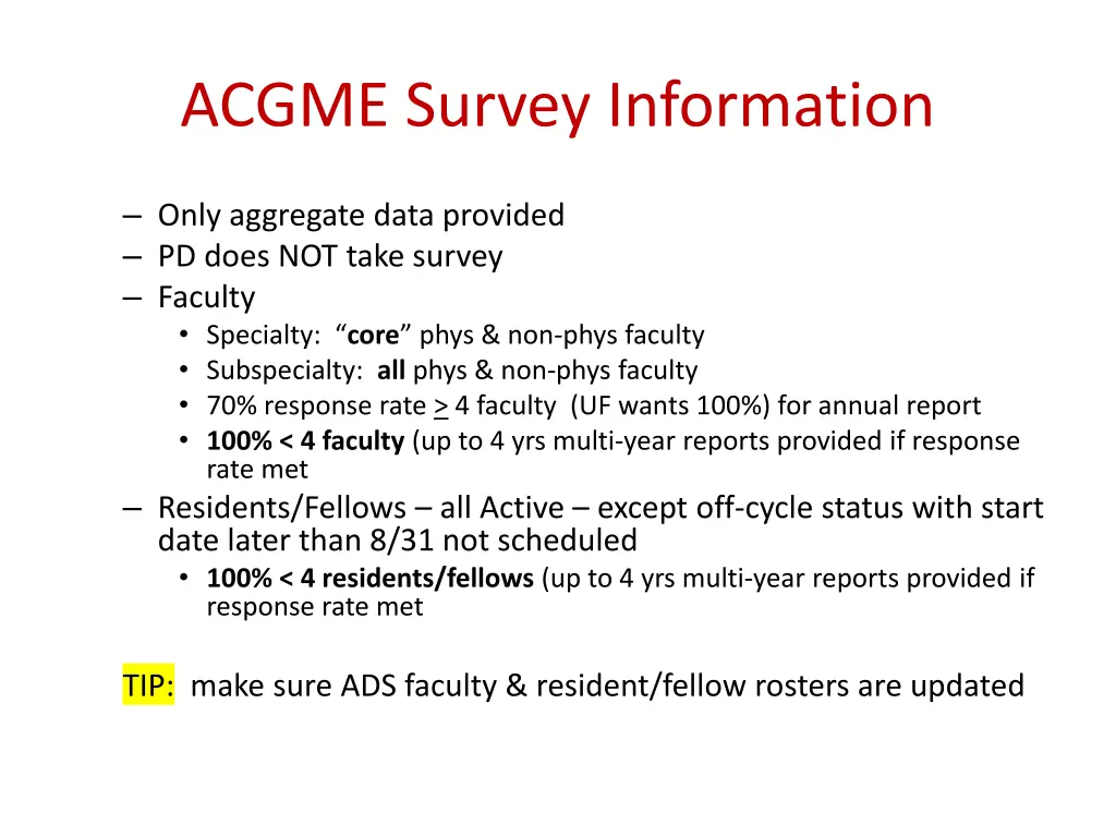 acgme survey information