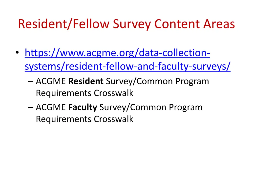 resident fellow survey content areas