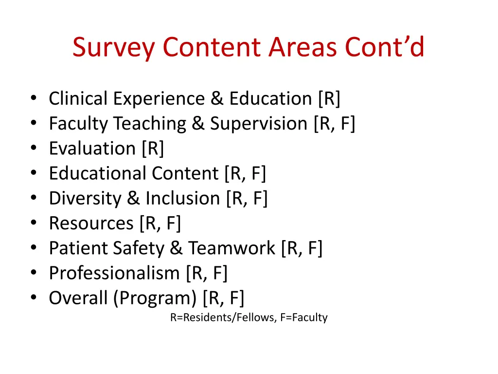 survey content areas cont d