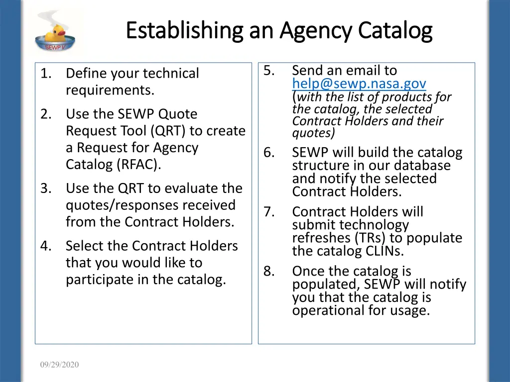 establishing an agency catalog establishing