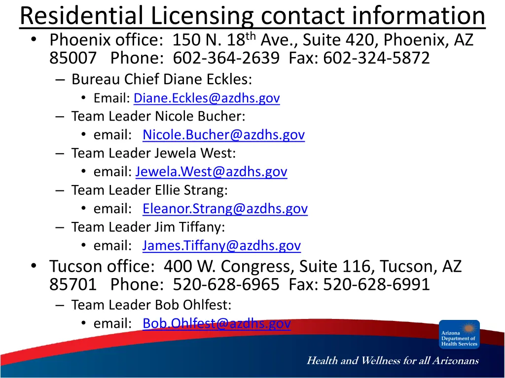 residential licensing contact information phoenix