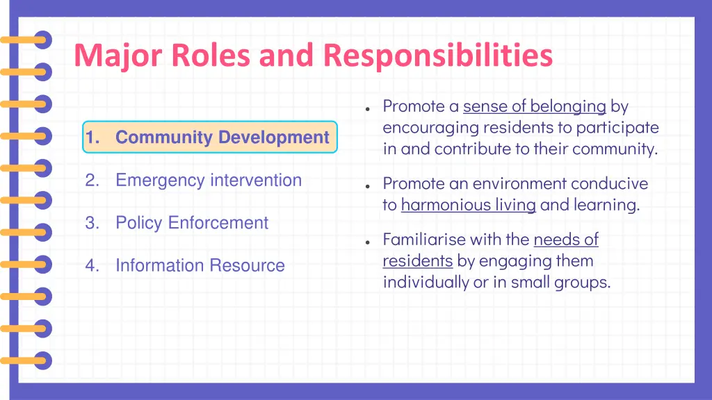 major roles and responsibilities