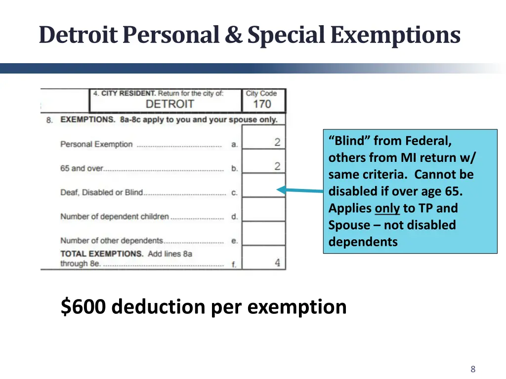 detroit personal special exemptions 2