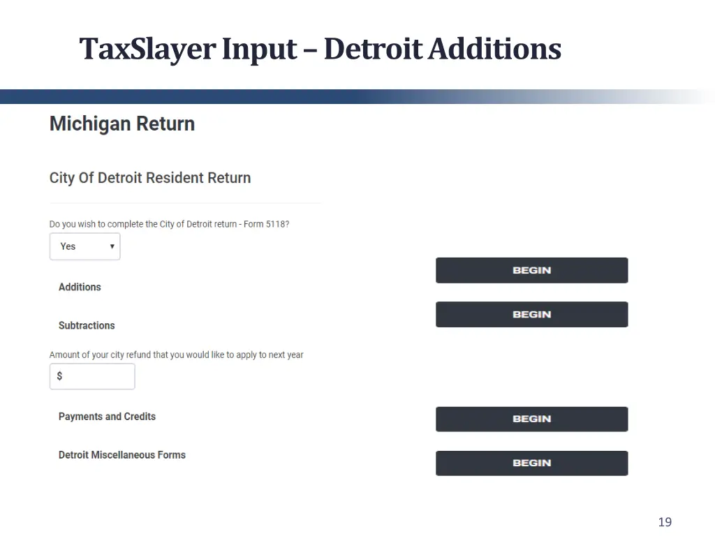 taxslayer input detroit additions