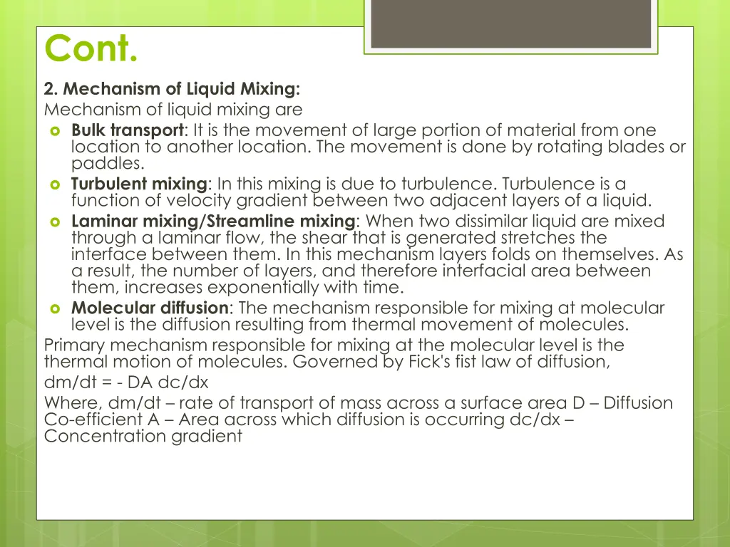 cont 2 mechanism of liquid mixing mechanism