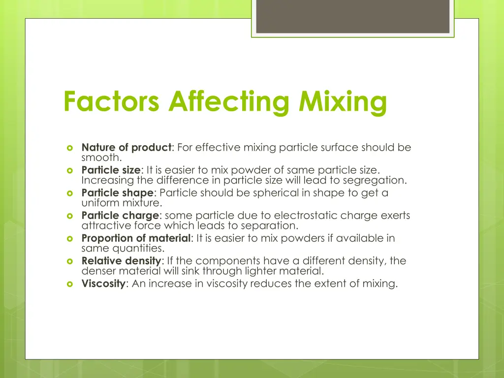 factors affecting mixing