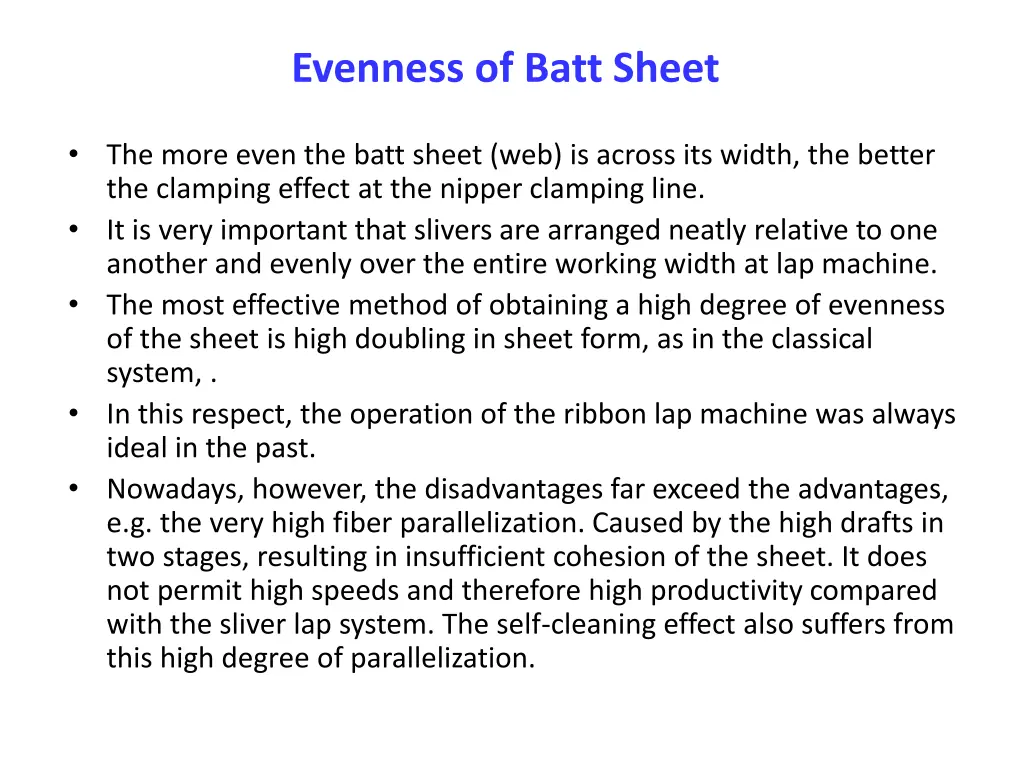 evenness of batt sheet