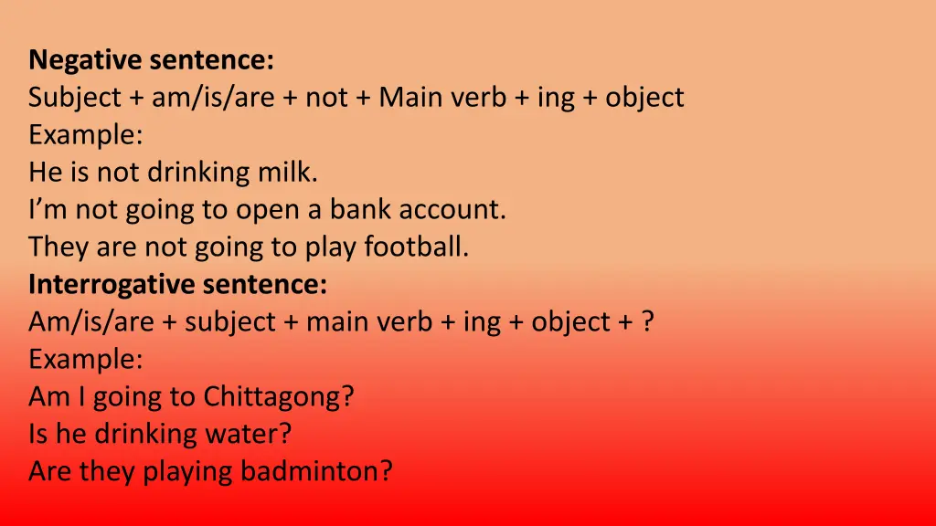 negative sentence subject am is are not main verb