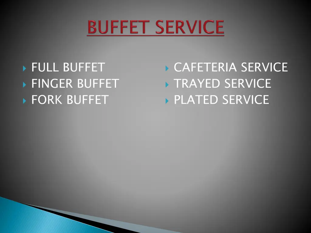 full buffet finger buffet fork buffet