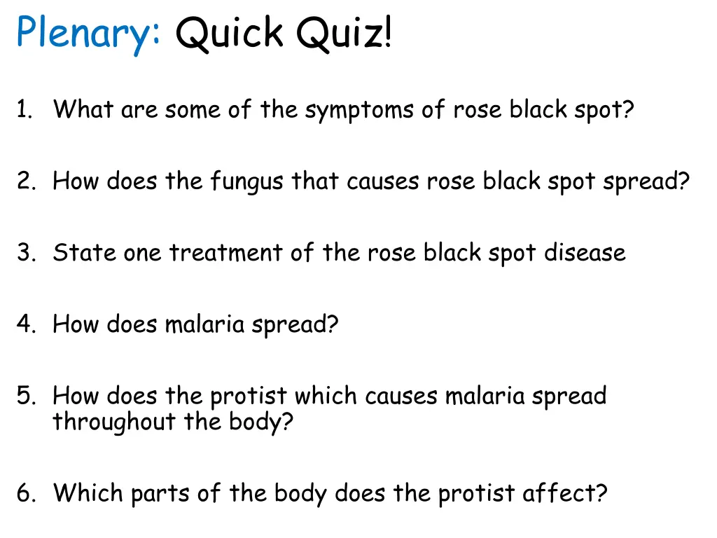 plenary quick quiz