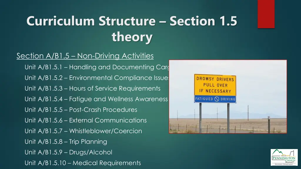 curriculum structure section 1 5 theory