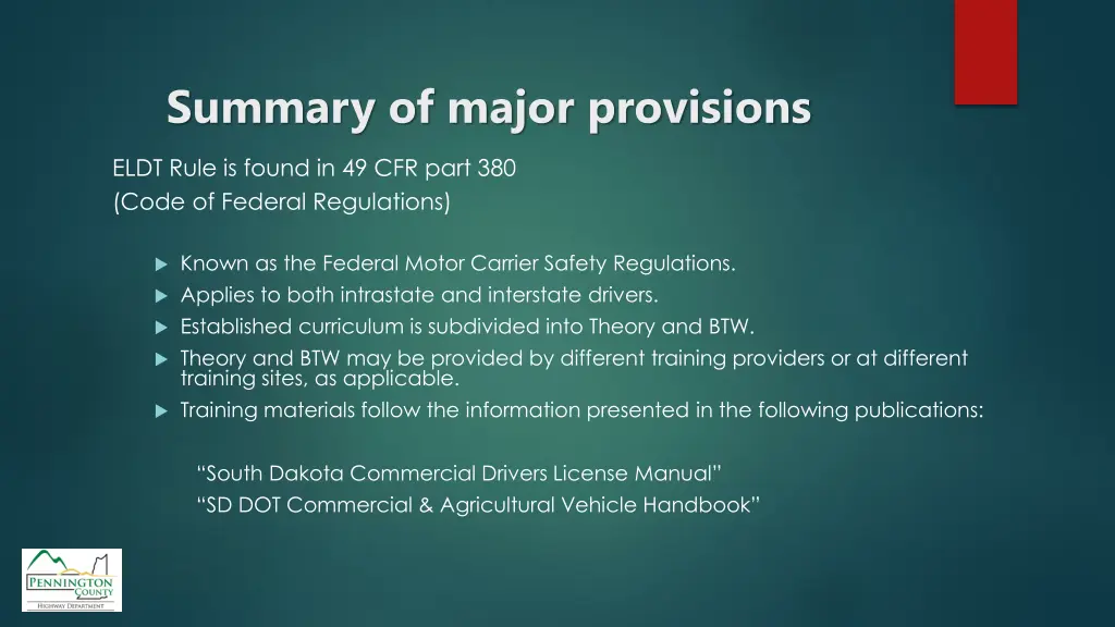 summary of major provisions