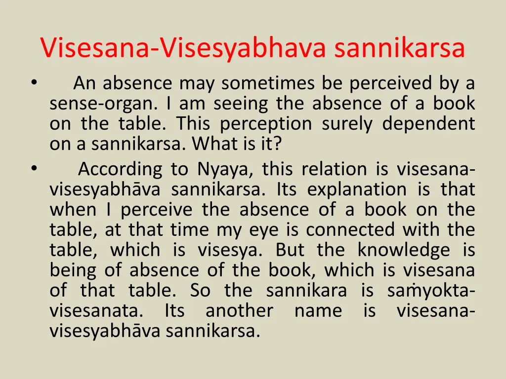 visesana visesyabhava sannikarsa an absence