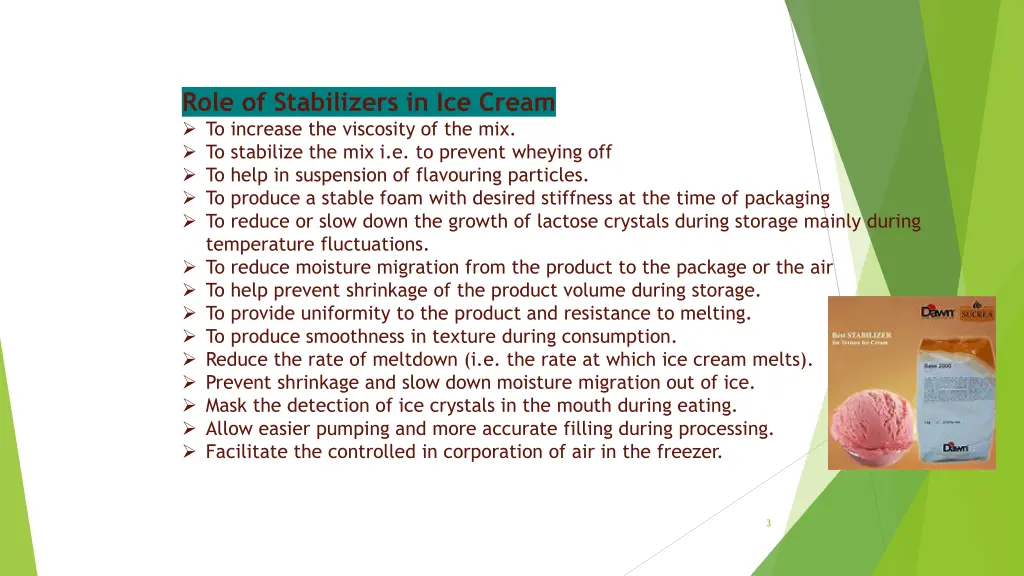 role of stabilizers in ice cream to increase