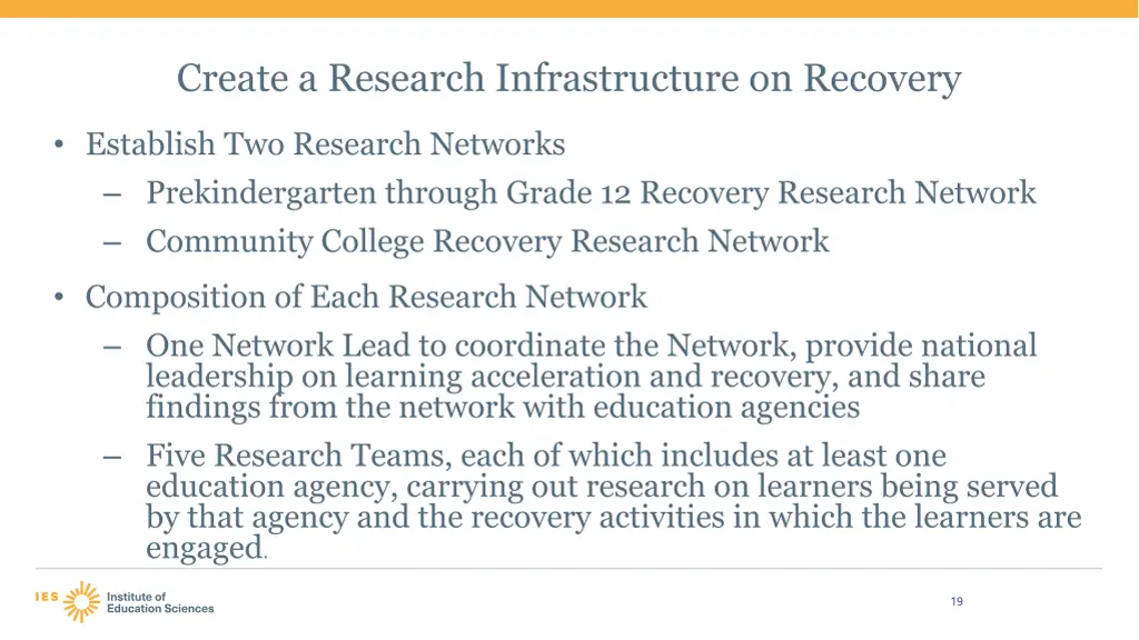 create a research infrastructure on recovery