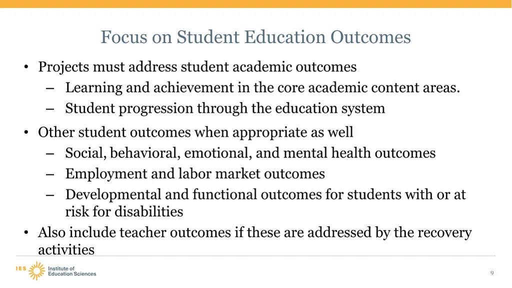 focus on student education outcomes