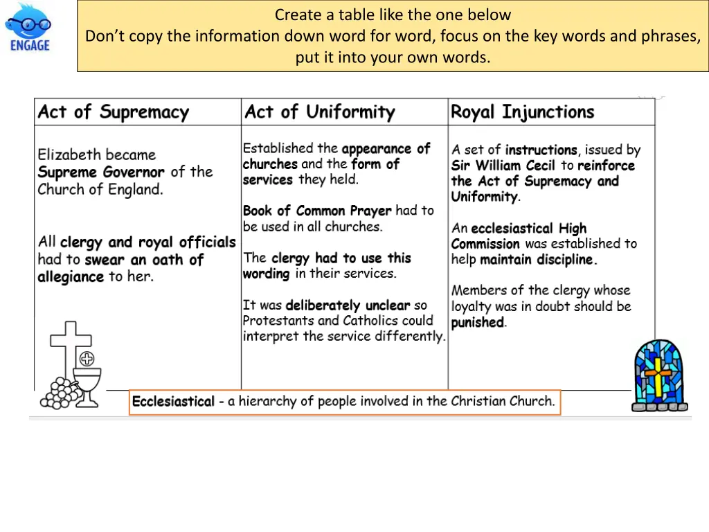 create a table like the one below