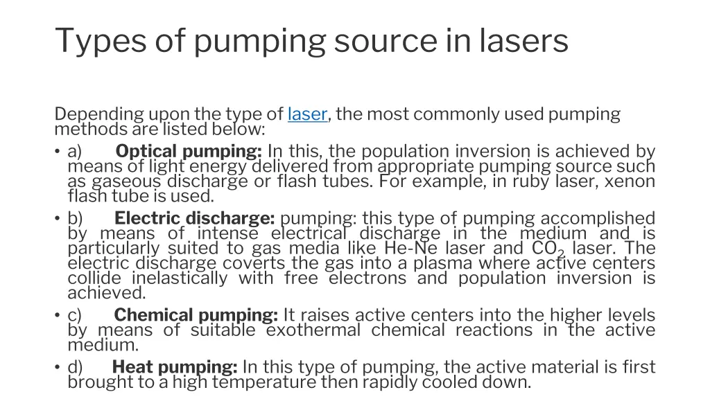 types of pumping source in lasers 1