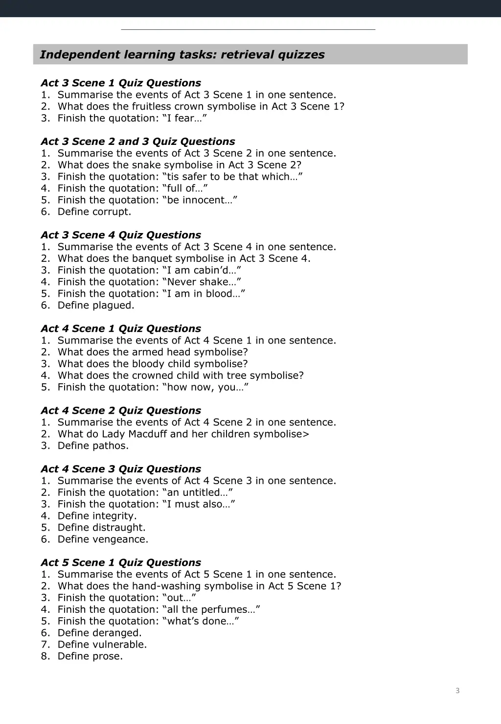 independent learning tasks retrieval quizzes 2