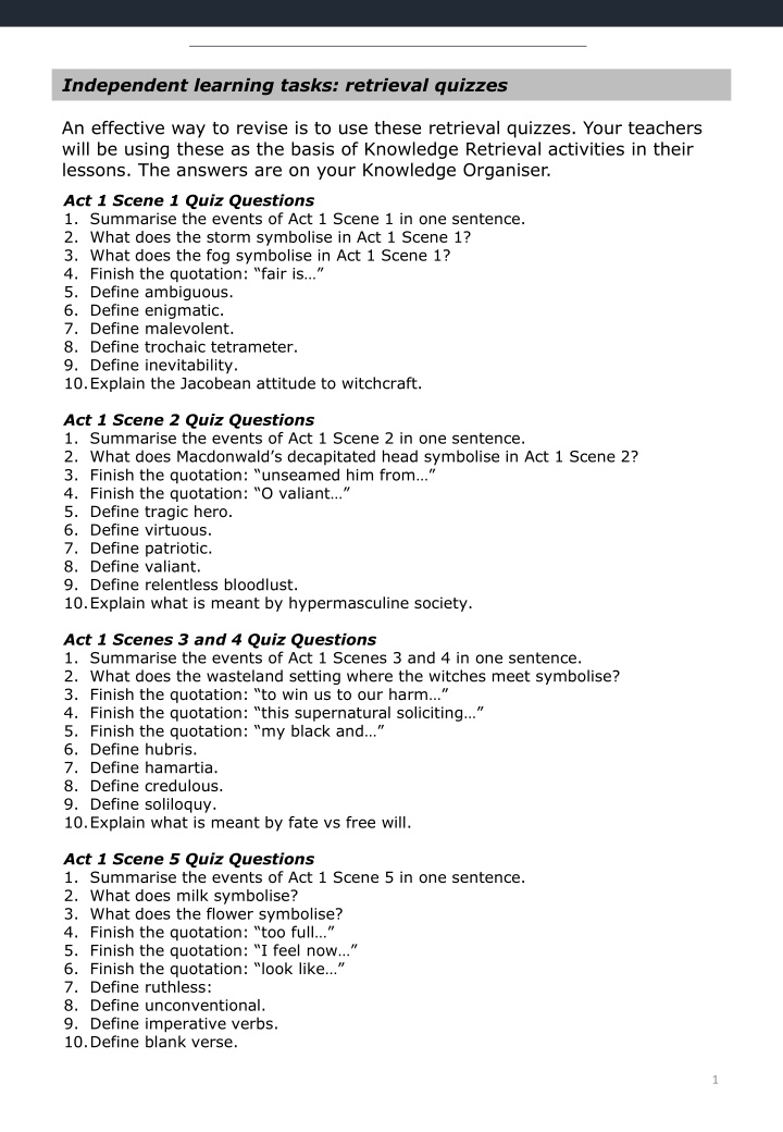 independent learning tasks retrieval quizzes