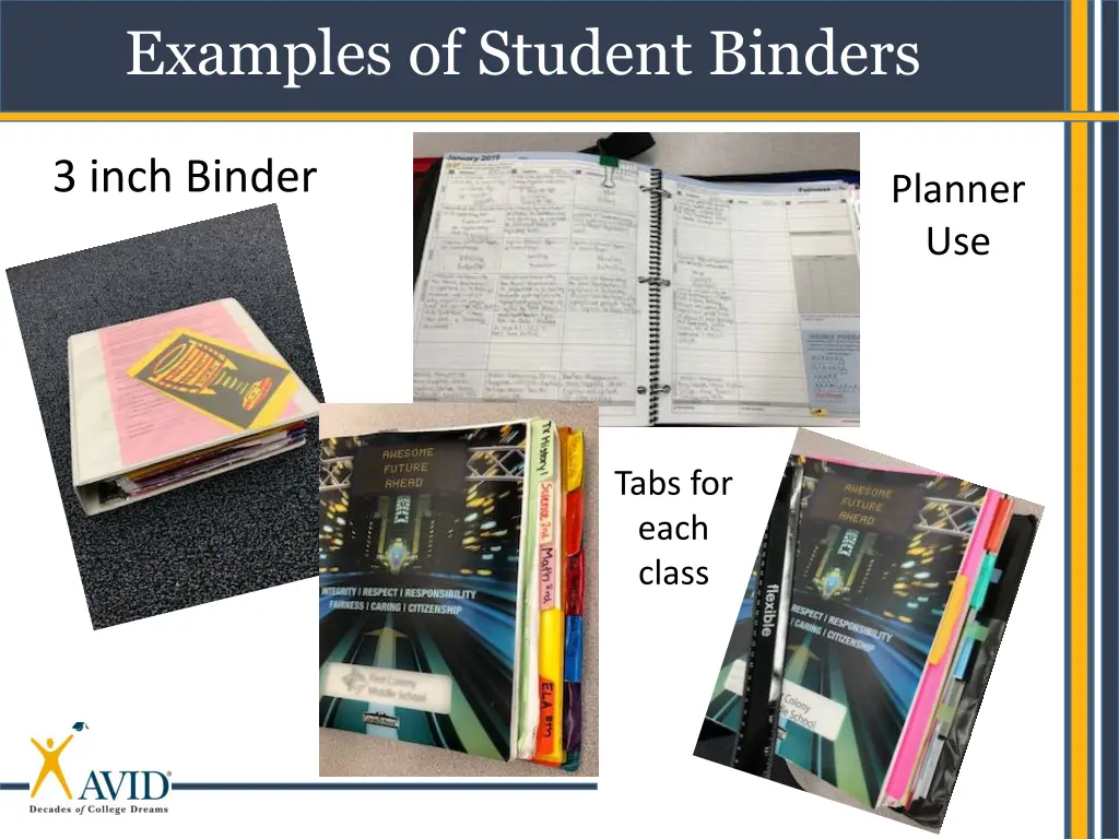 examples of student binders