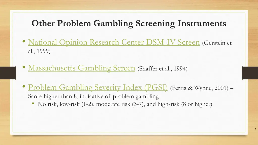 other problem gambling screening instruments