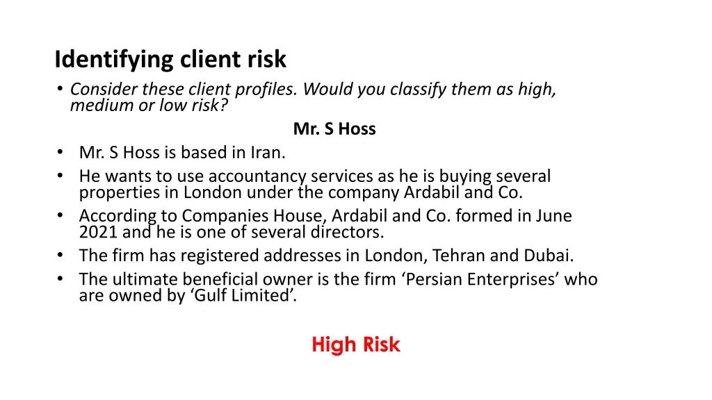 identifying client risk consider these client 1