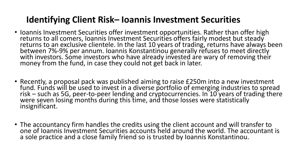 identifying client risk ioannis investment