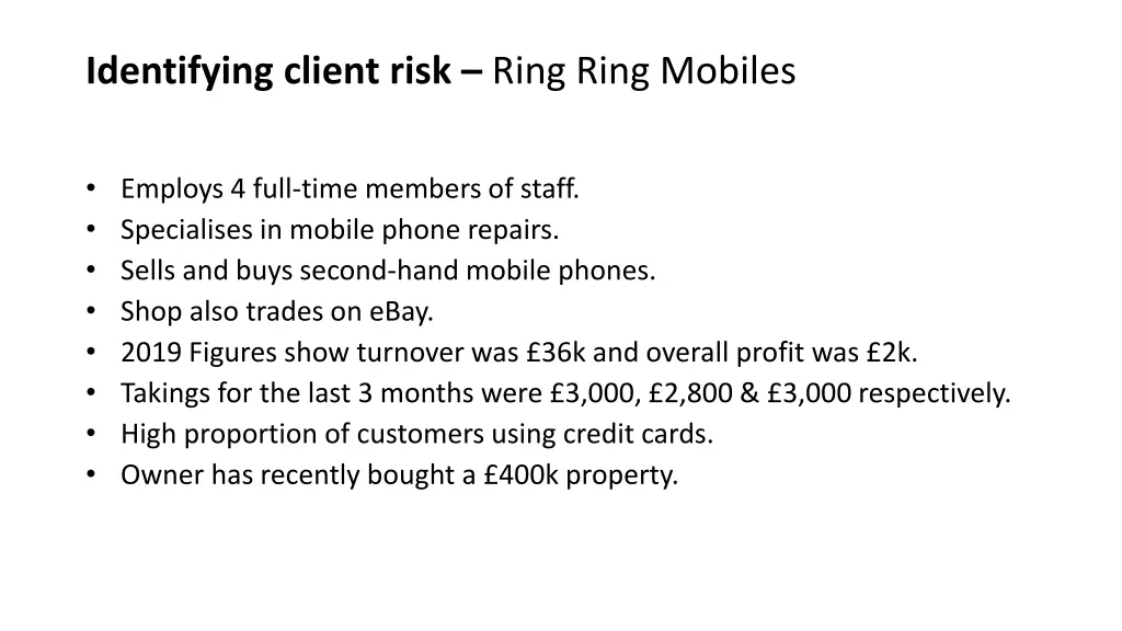 identifying client risk ring ring mobiles