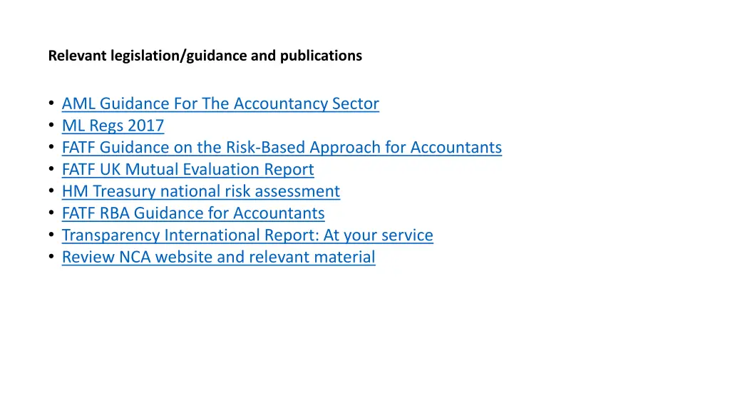 relevant legislation guidance and publications