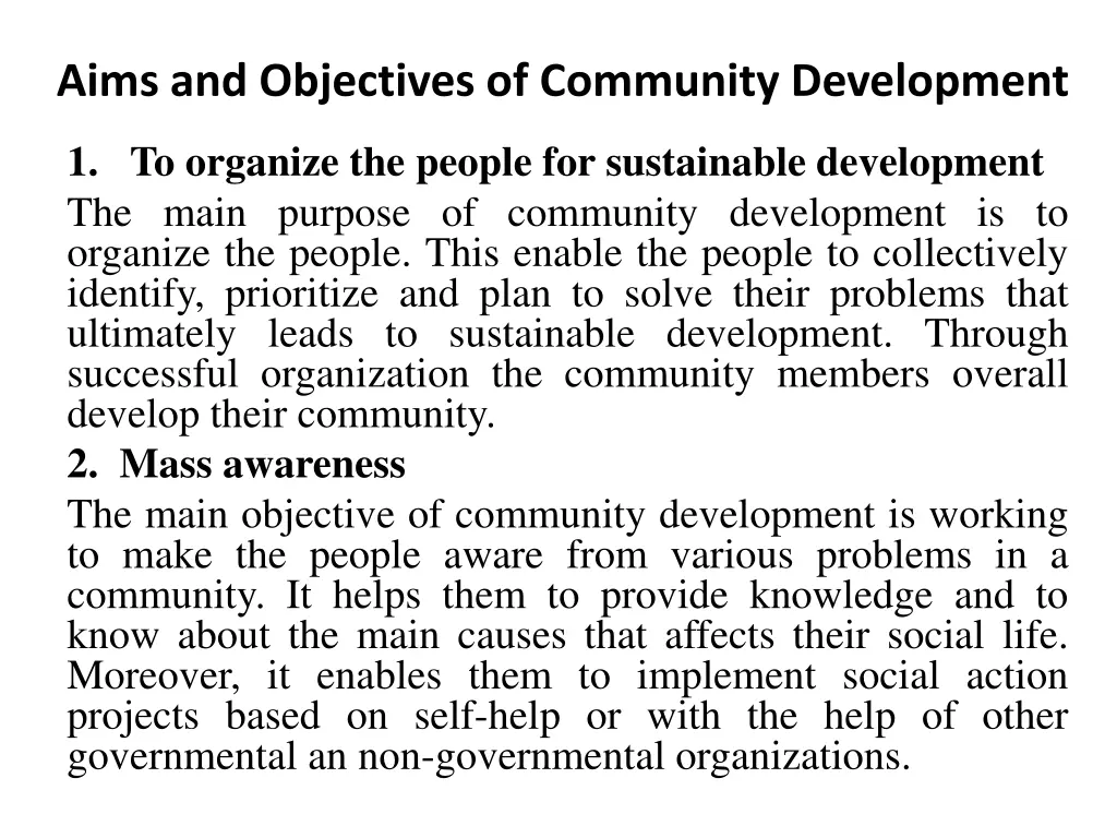 aims and objectives of community development