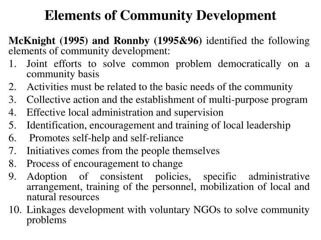 elements of community development