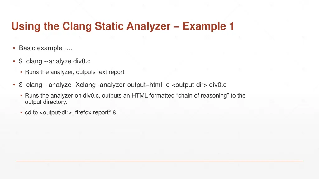 using the clang static analyzer example 1