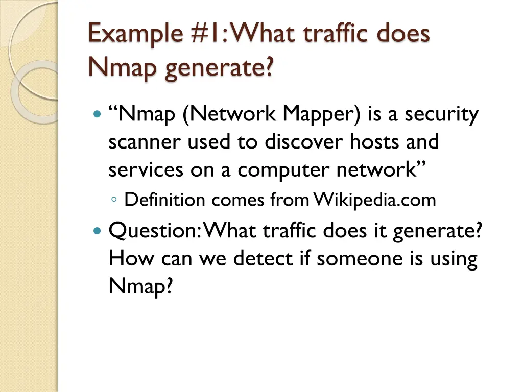 example 1 what traffic does nmap generate