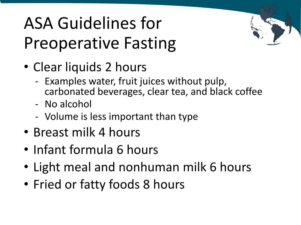 asa guidelines for preoperative fasting clear