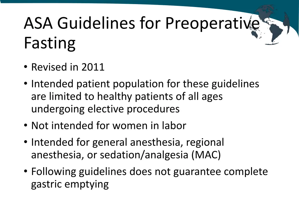 asa guidelines for preoperative fasting