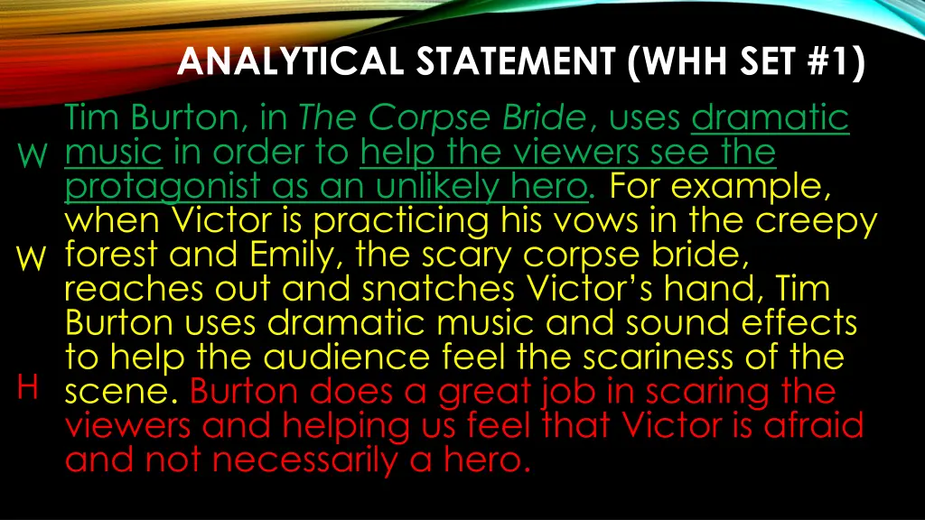 analytical statement whh set 1 tim burton