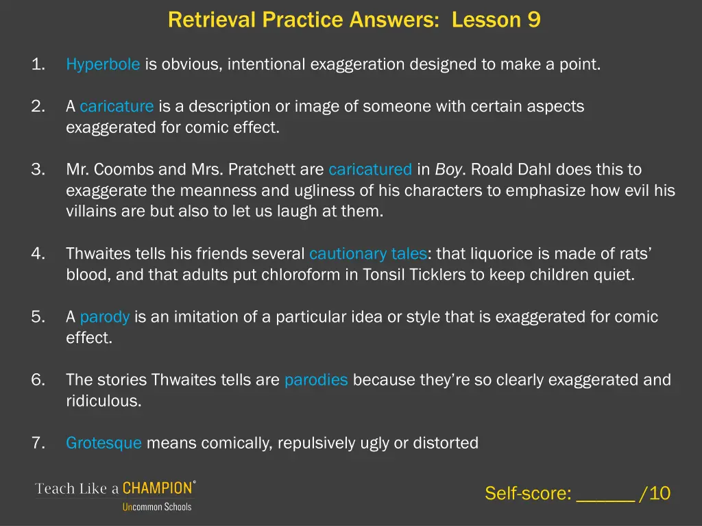 retrieval practice answers lesson 9