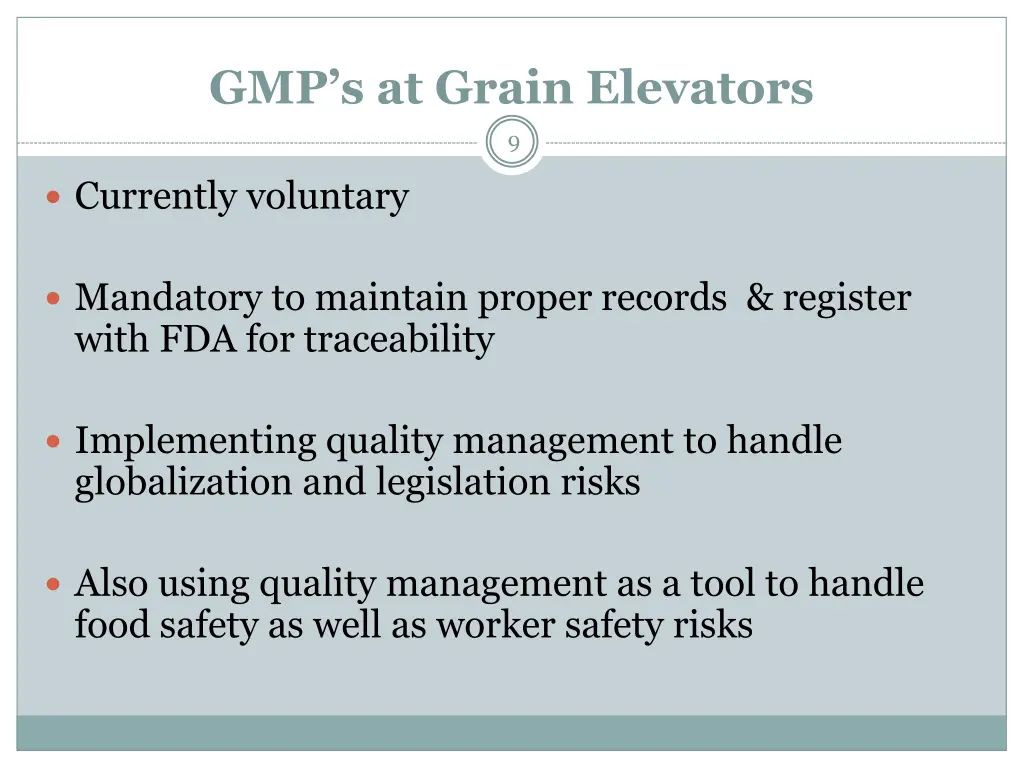 gmp s at grain elevators