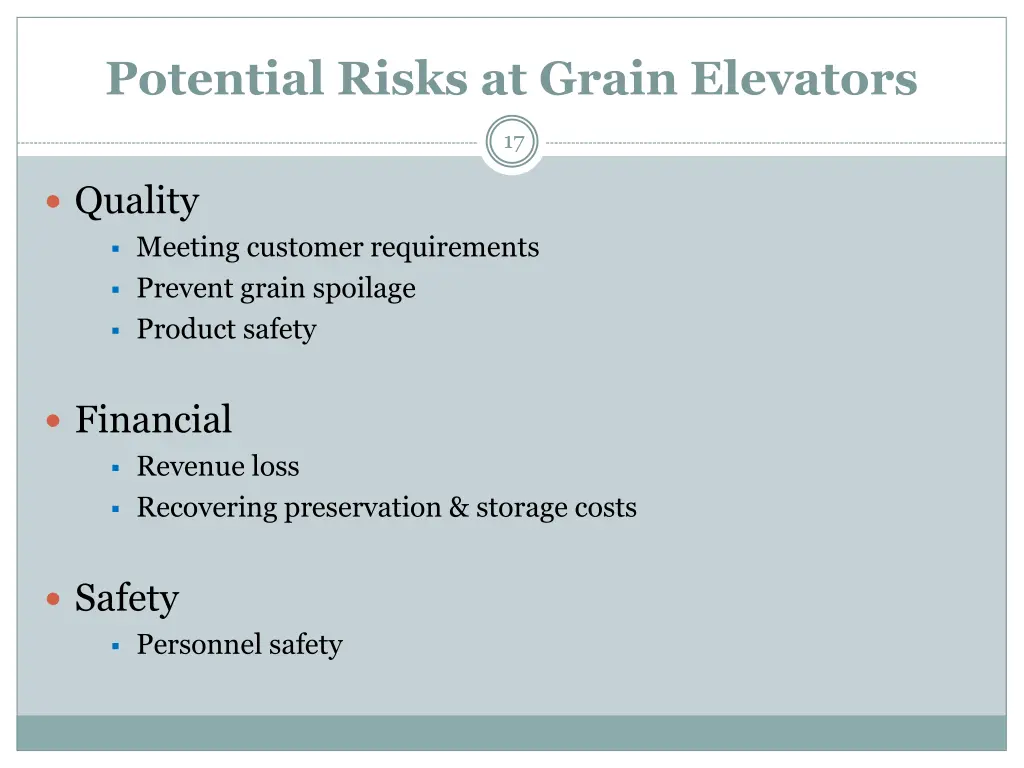 potential risks at grain elevators 1