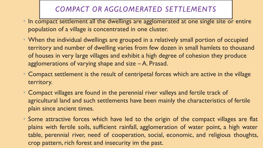 compact or agglomerated settlements