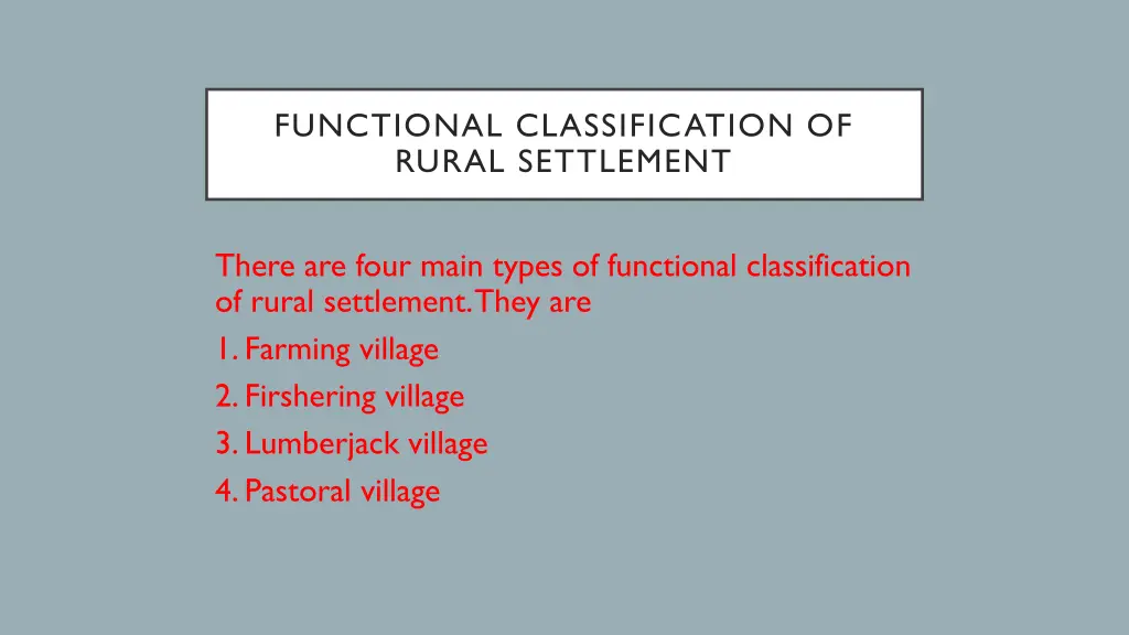 functional classification of rural settlement