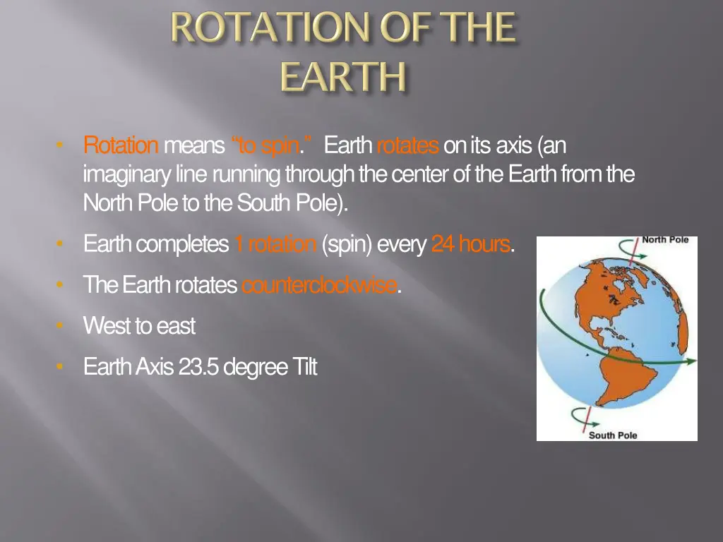 rotation means to spin earth rotates on its axis